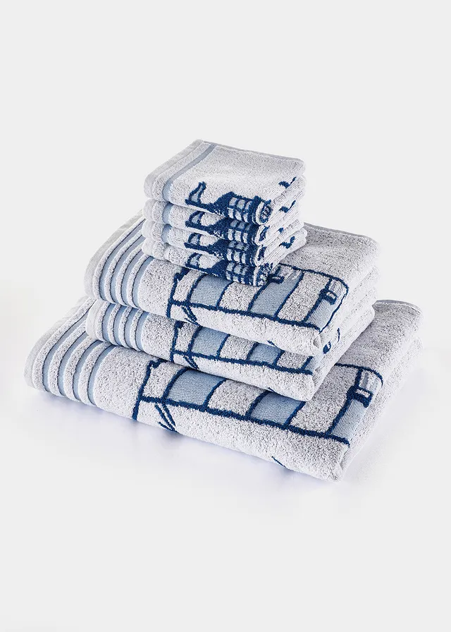 Serviette de toilette pur coton motif phare, Couleur: blanc