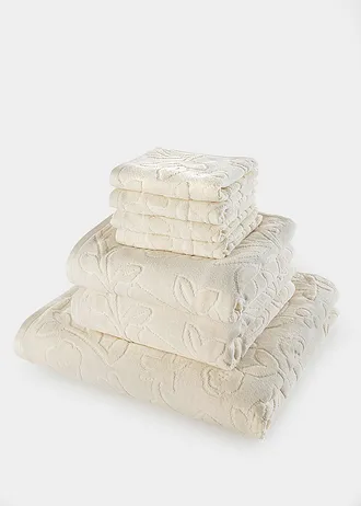 Serviette de toilette en coton à motif en relief • beige à fleurs • Boutique bonprix