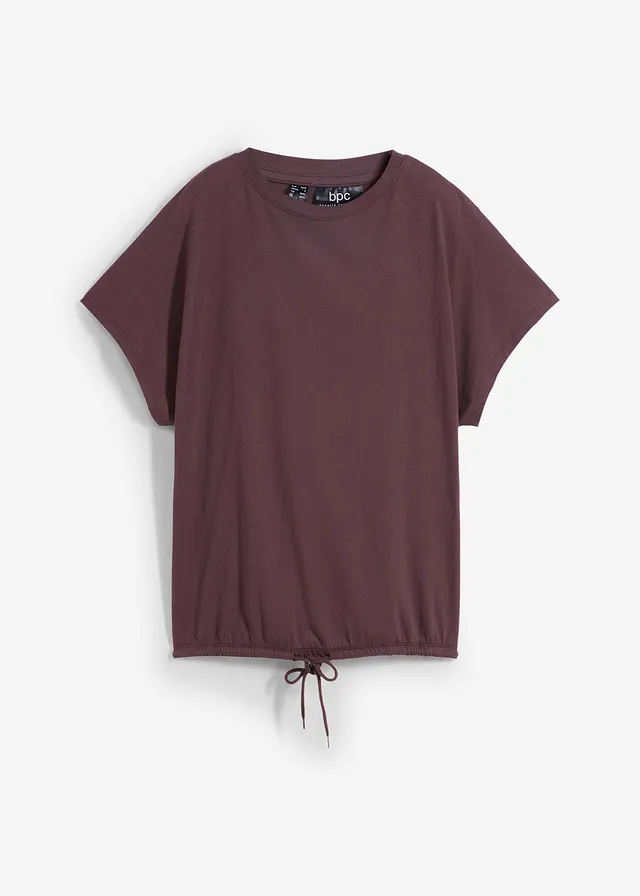 T-shirt avec détail noué à la base, Couleur: brun terre
