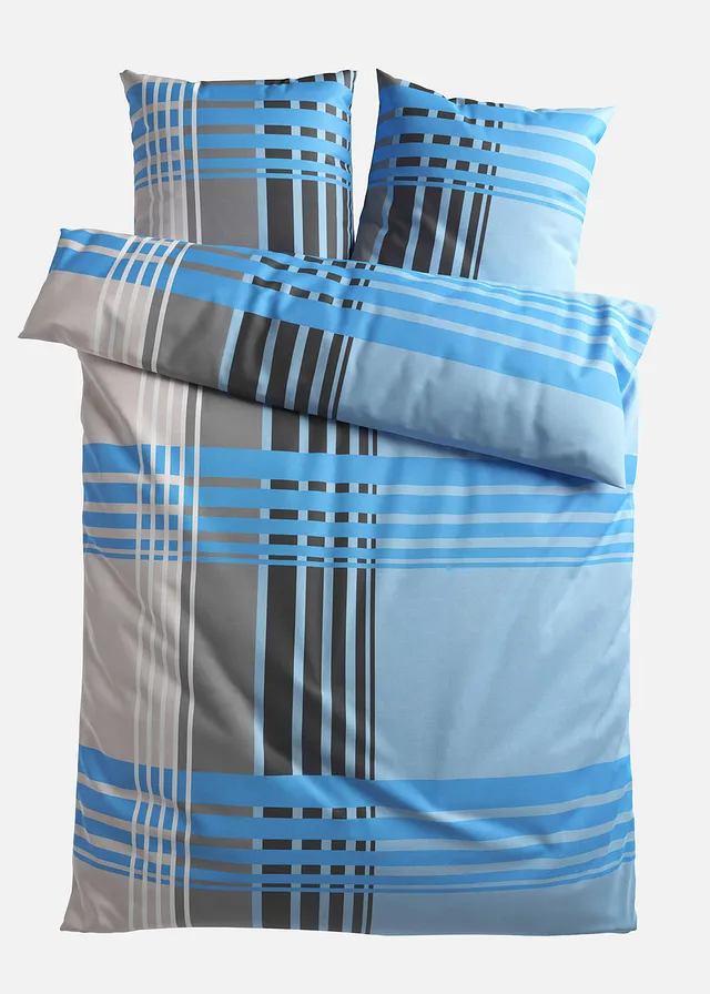 Linon dekbedovertrek, Kleur: blauw geruit