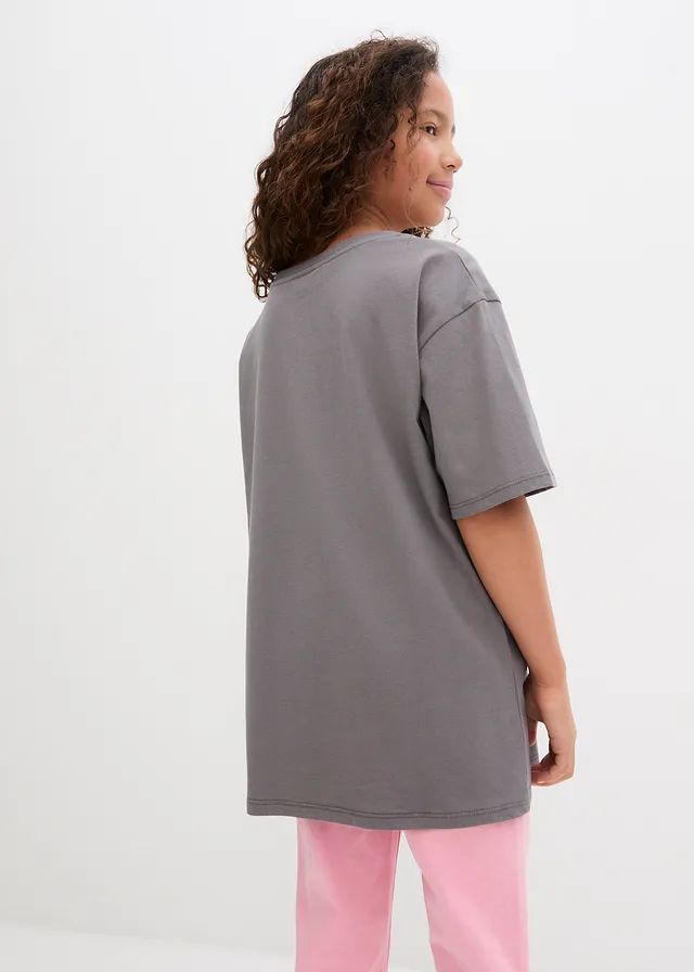 Meisjes jersey shirt van biologisch katoen, Kleur: donkergrijs