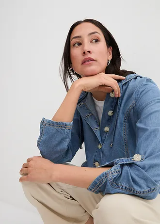 Kurtka koszulowa z chłodzącego lnu • średni niebieski denim • sklep bonprix