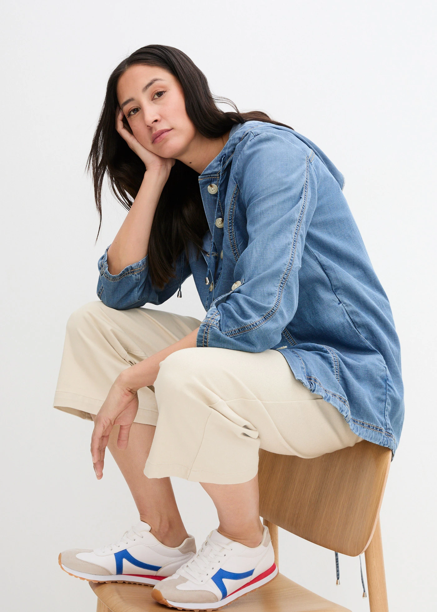 Zomerse blousejas met verkoelend linnen • middenblauw denim • bonprix online shop