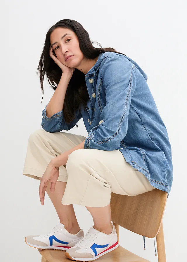 Zomerse blousejas met verkoelend linnen • middenblauw denim • product-page.page-title-suffix