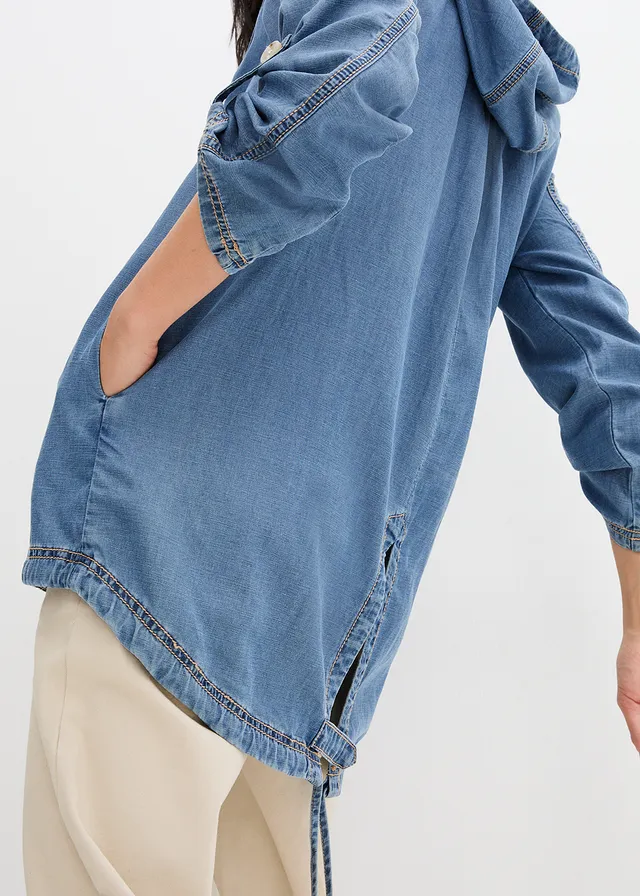 Zomerse blousejas met verkoelend linnen • middenblauw denim • product-page.page-title-suffix