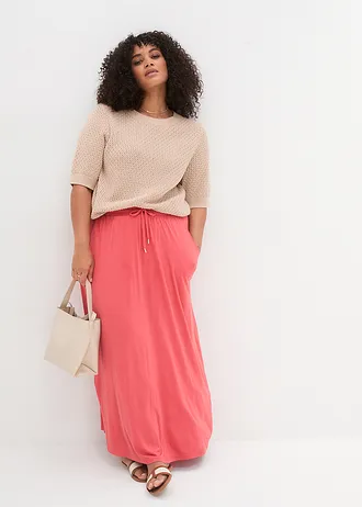 Jersey rok van een viscose-mix, Kleur: mat koraal