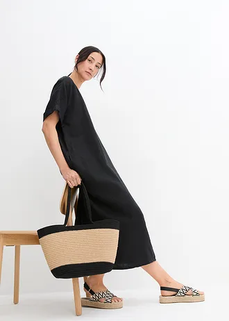 Sukienka kaftanowa z czystego lnu • czarny • sklep bonprix
