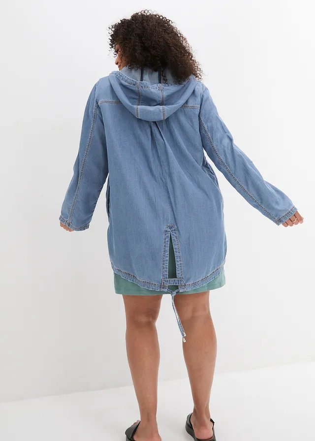 Zomerse blousejas met verkoelend linnen, Kleur: middenblauw denim