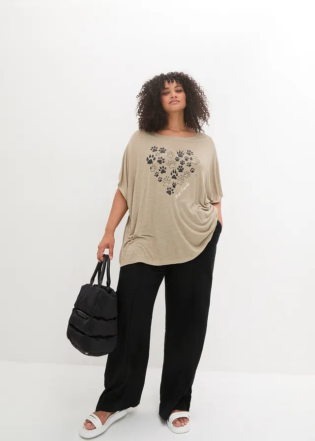 T-shirt en viscose fluide, Couleur: new kaki graphique