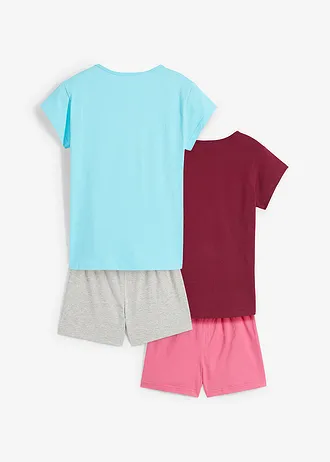 Pijama cu pantaloni scurți și bumbac moale (set/ 2 pijamale) • acvamarin/mov-afină/gri deschis melanj/roz cu imprimeu • magazin bonprix