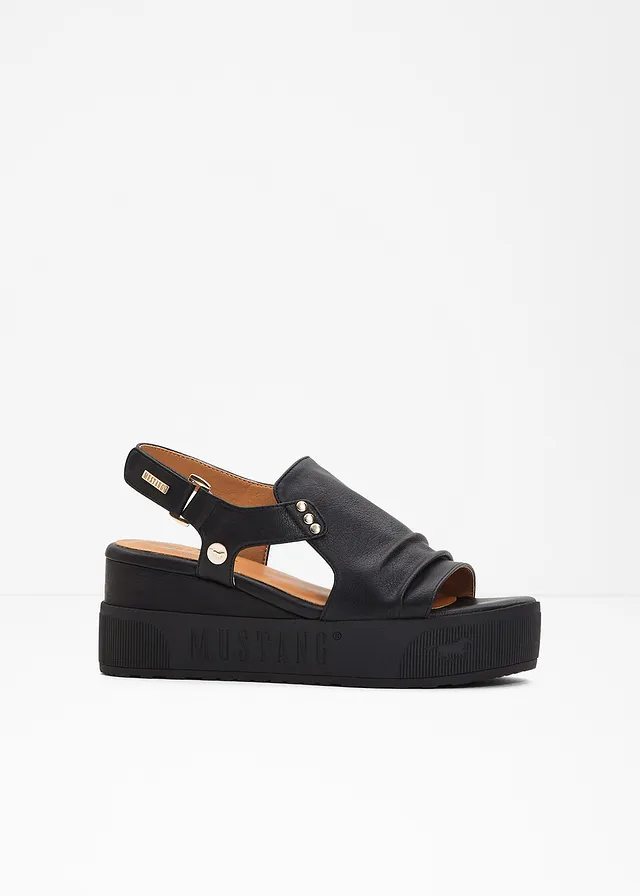 Plateau sandalen van Mustang, Kleur: zwart