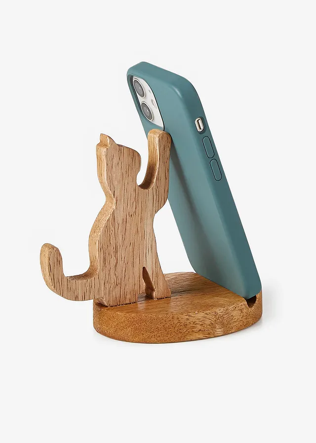 Držák na telefon s designem kočky, barva: přírodní