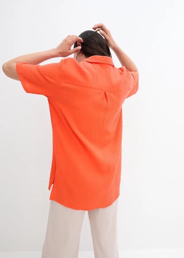 Overhemdblouse van mousseline • mandarijnrood • product-page.page-title-suffix