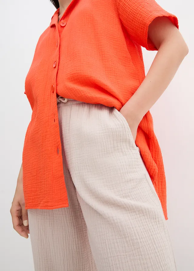 Overhemdblouse van mousseline • mandarijnrood • product-page.page-title-suffix