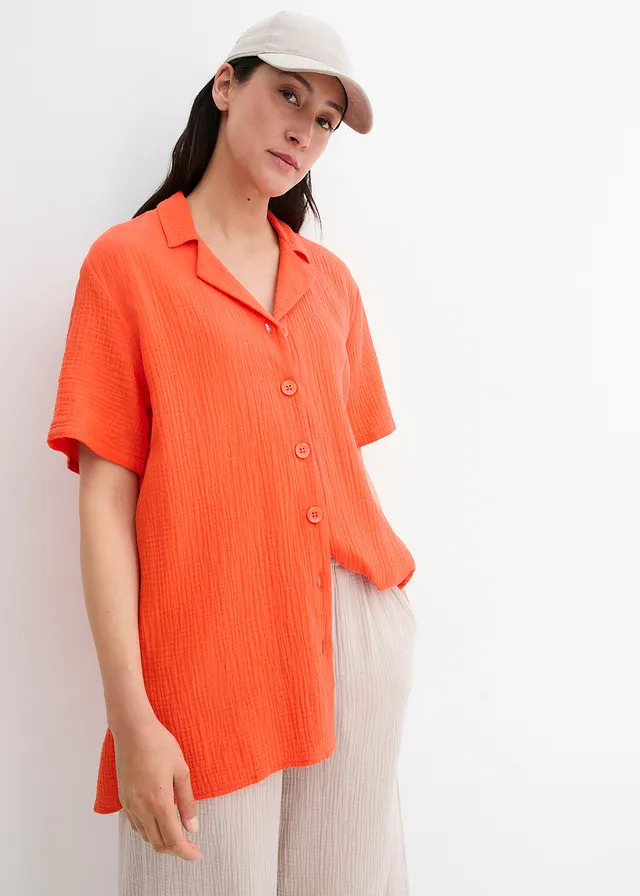 Overhemdblouse van mousseline • mandarijnrood • product-page.page-title-suffix