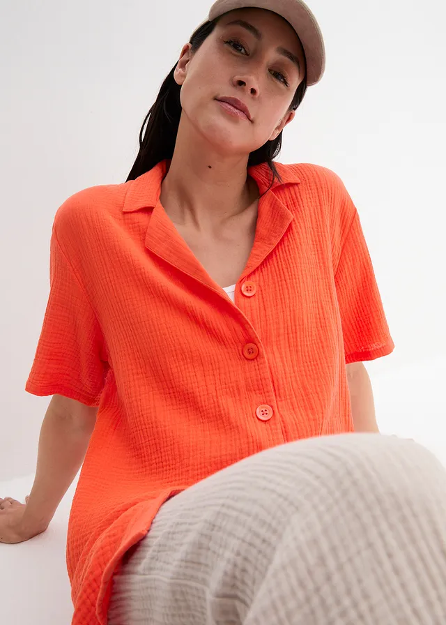 Overhemdblouse van mousseline • mandarijnrood • product-page.page-title-suffix