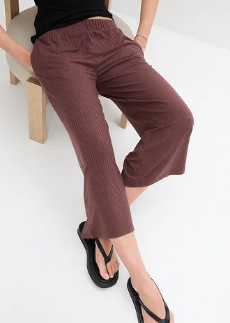 Geribde jersey broek met comfortabele tailleband • terrabruin • bonprix online shop