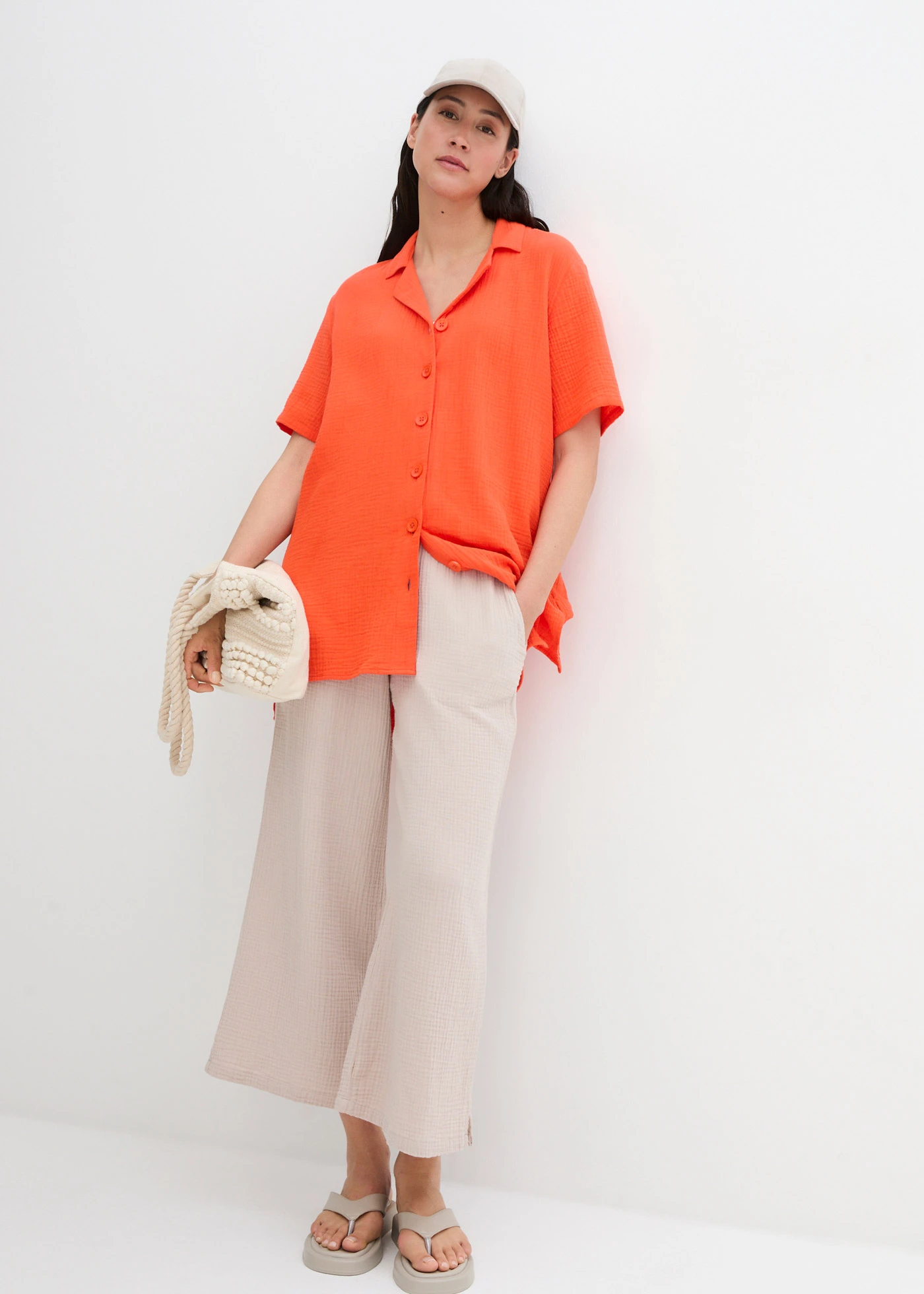 Overhemdblouse van mousseline • mandarijnrood • bonprix online shop