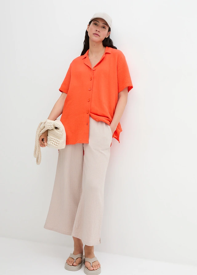 Overhemdblouse van mousseline • mandarijnrood • product-page.page-title-suffix