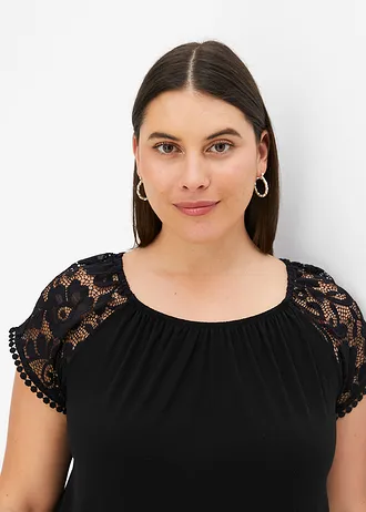 Shirt met kanten mouwen • zwart plus size • bonprix online shop