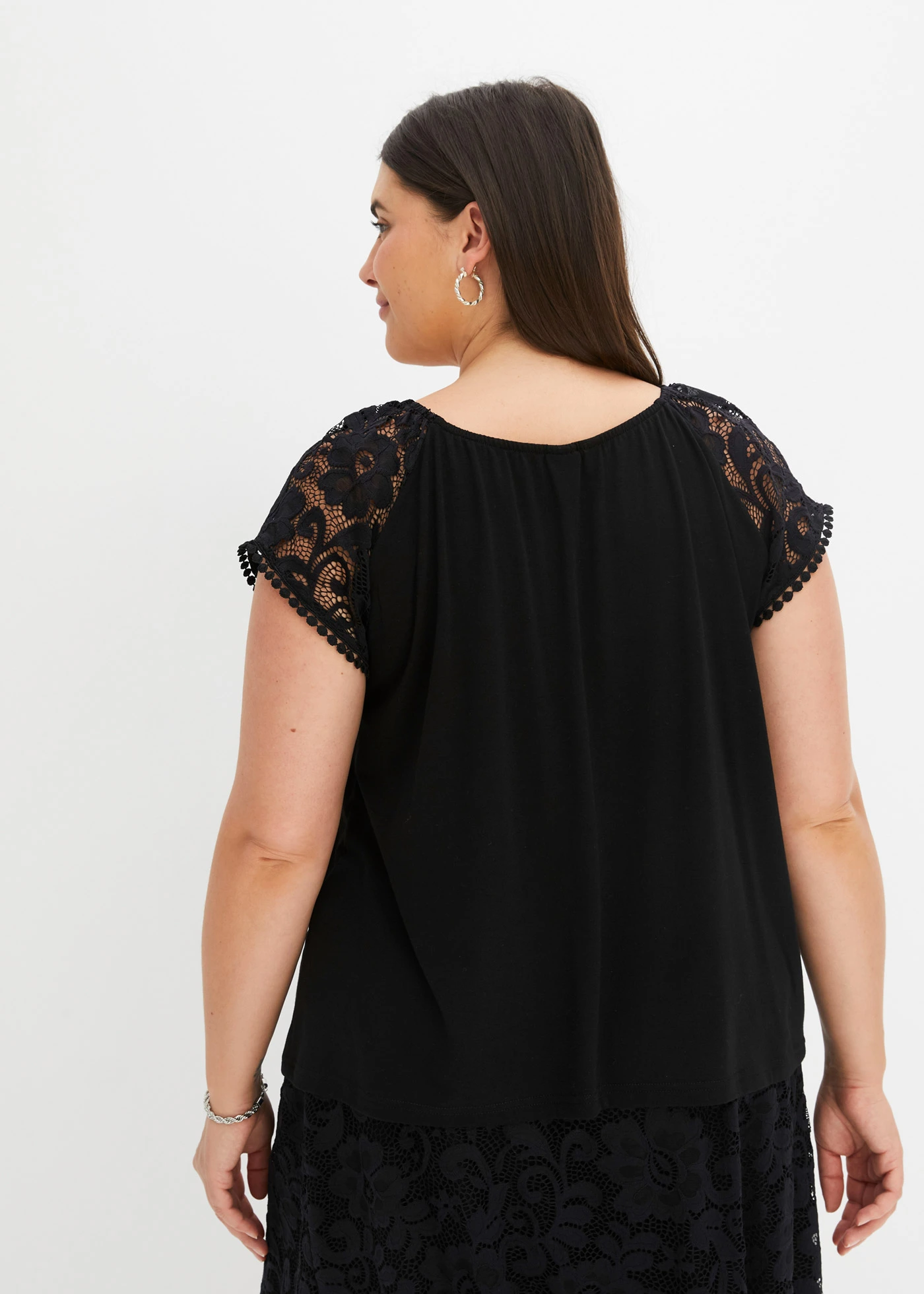 Shirt met kanten mouwen • zwart plus size • bonprix online shop