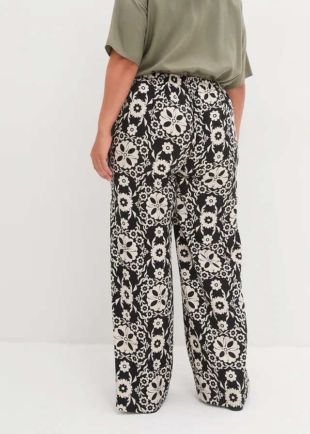 Pantalon imprimé, taille élastiquée, Couleur: noir/gris galet