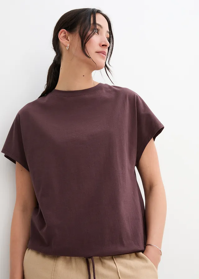 T-shirt avec détail noué à la base, Couleur: brun terre