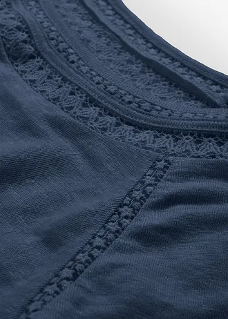 Tričko z čistého lnu s krajkou • tmavě modrá • bonprix obchod