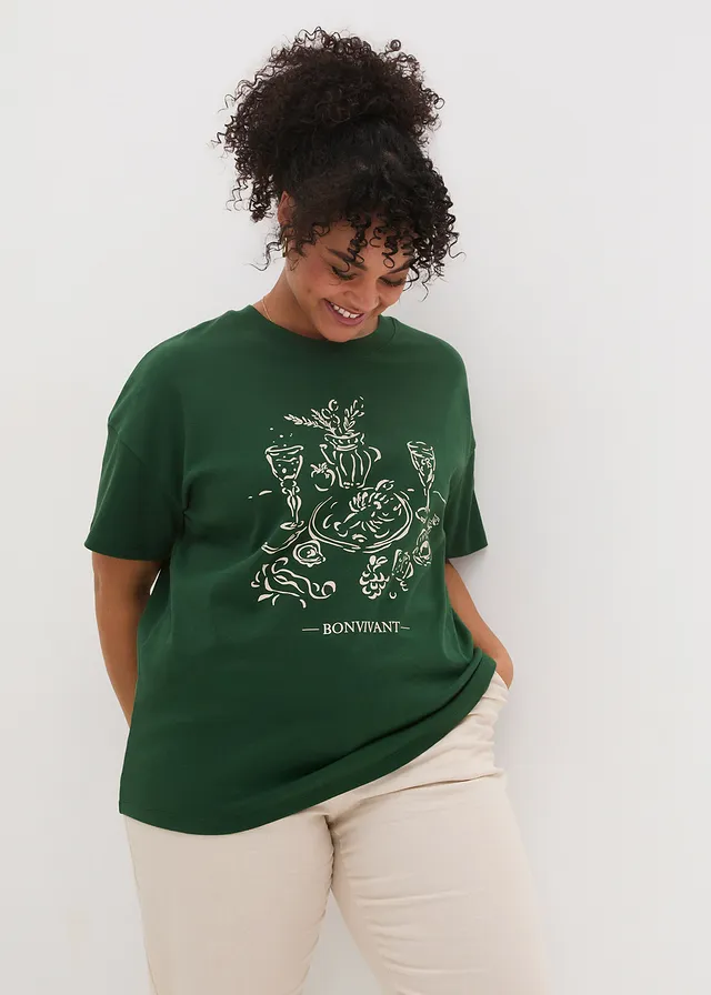 T-shirt oversize, Couleur: vert épicéa/naturel imprimé