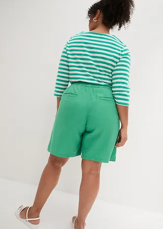 Short en lin mélangé avec taille élastiquée, Couleur: vert opale