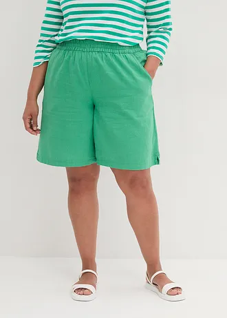 Short en lin mélangé avec taille élastiquée, Couleur: vert opale
