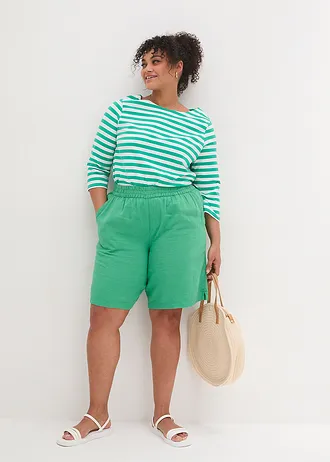 Short en lin mélangé avec taille élastiquée, Couleur: vert opale