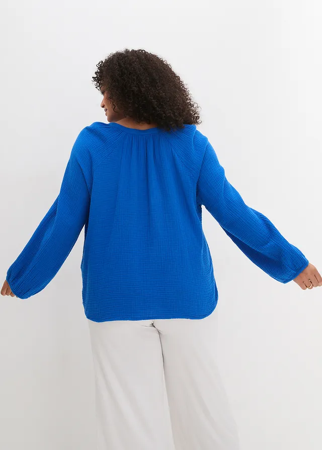 Blouse oversize en gaze de coton, Couleur: bleu azur