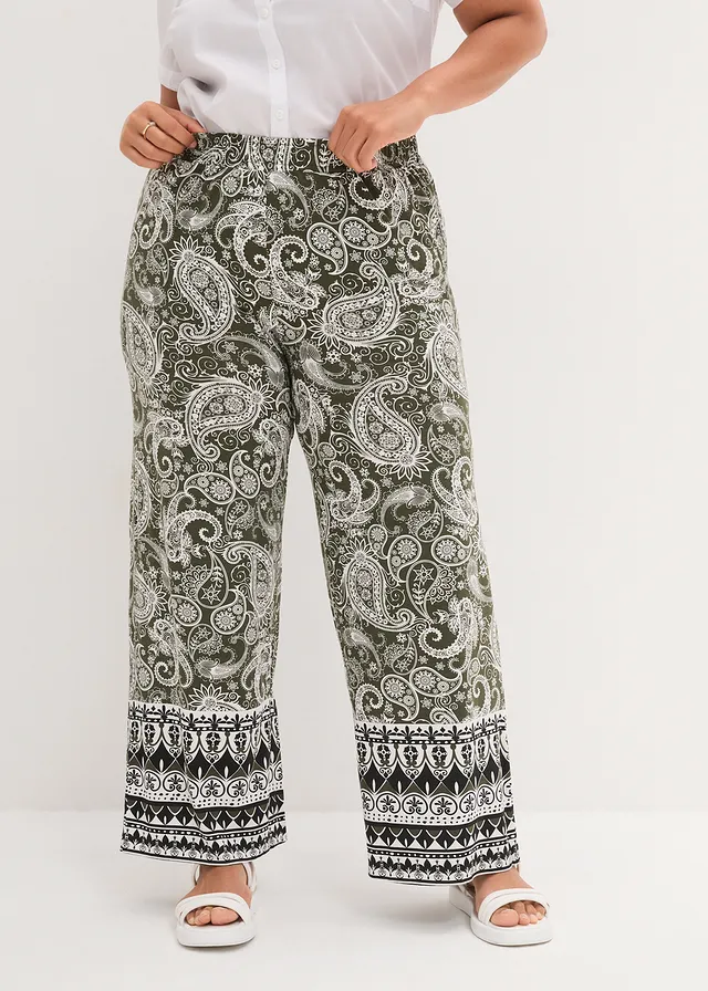Pantalon palazzo doux en viscose extensible, Couleur: olive foncé