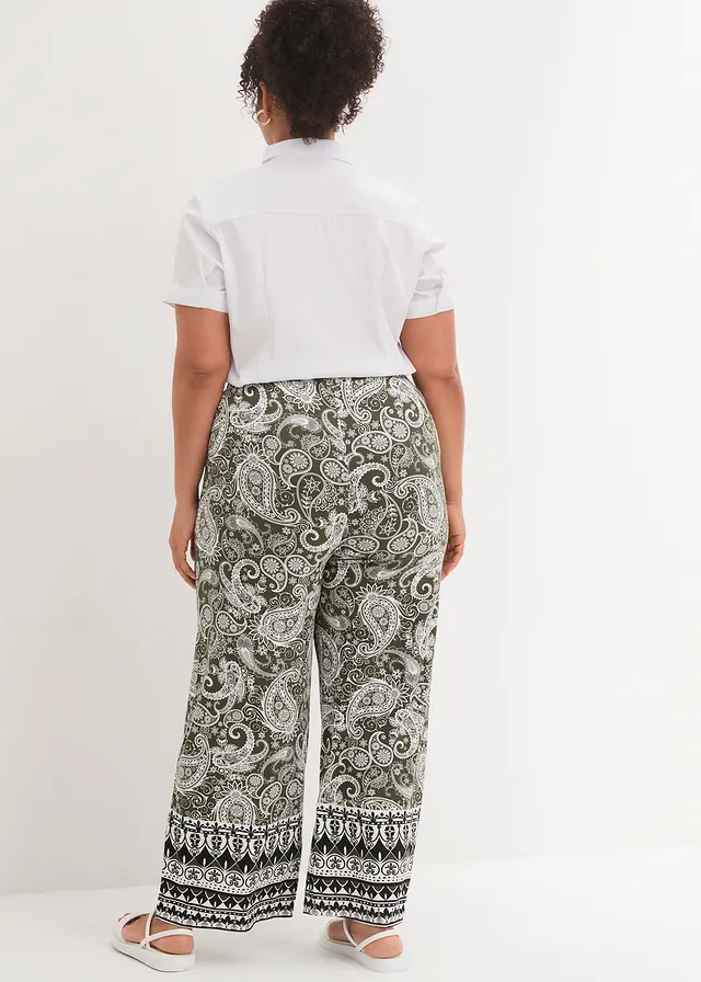 Pantalon palazzo doux en viscose extensible, Couleur: rouge piment paisley