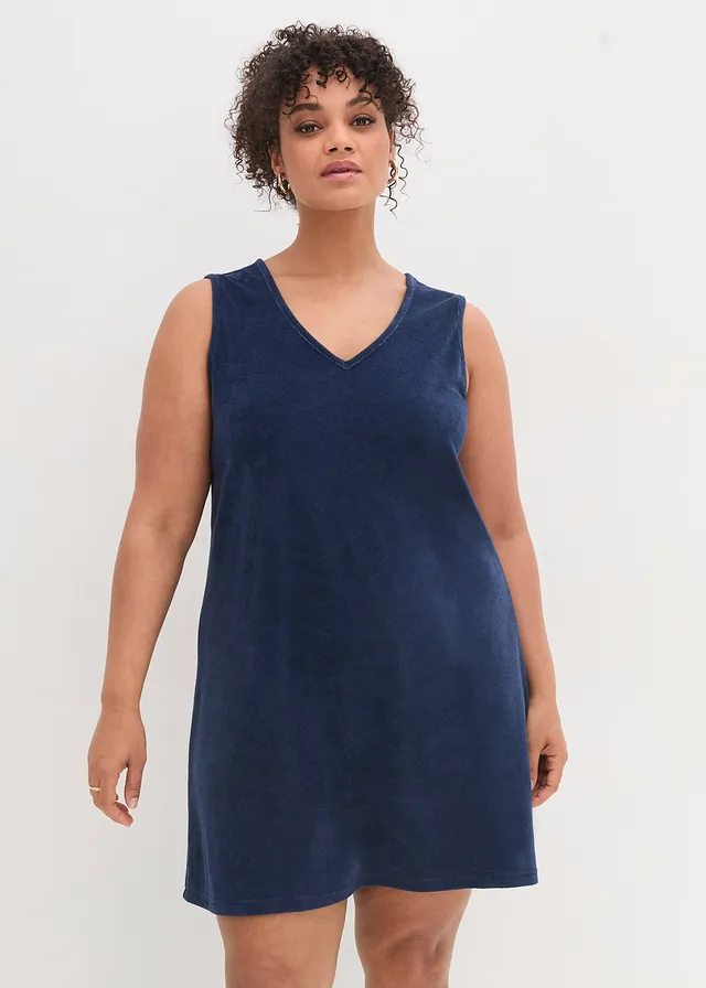 Robe trapèze en tissu éponge, Couleur: bleu profond