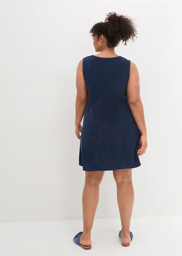 Robe trapèze en tissu éponge, Couleur: bleu profond