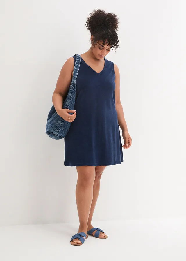 Robe trapèze en tissu éponge, Couleur: bleu profond