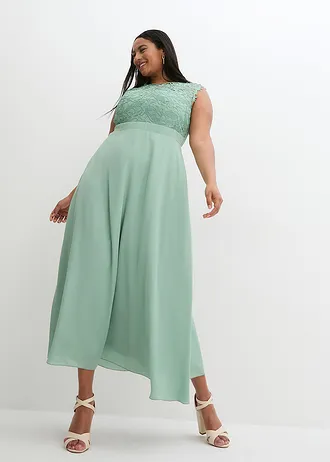 Rochie maxi cu dantelă, culoare: verde pastel