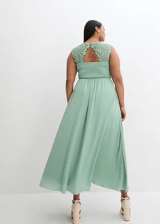Rochie maxi cu dantelă, culoare: verde pastel