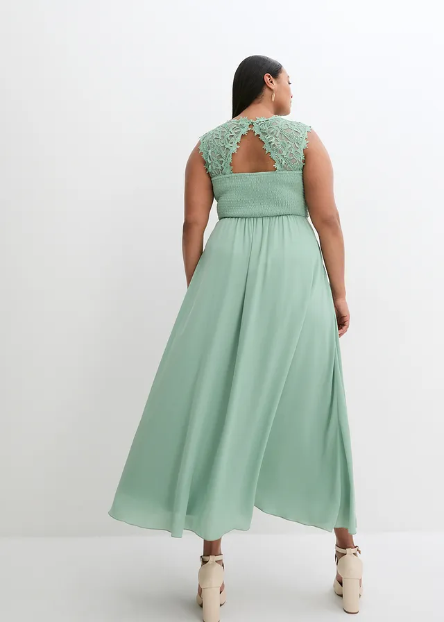 Maxi jurk met kant, Kleur: pastelgroen