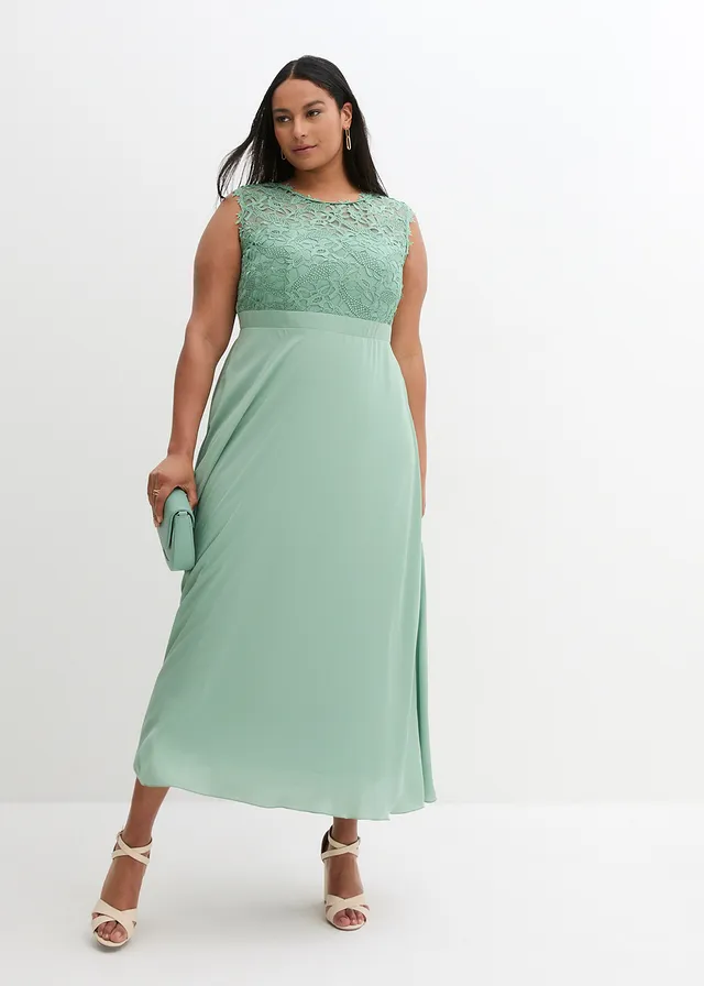 Maxi jurk met kant, Kleur: pastelgroen