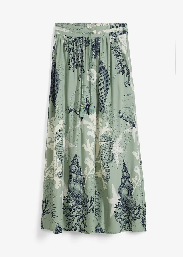 Jupe longue en viscose fluide, Couleur: vert pastel imprimé