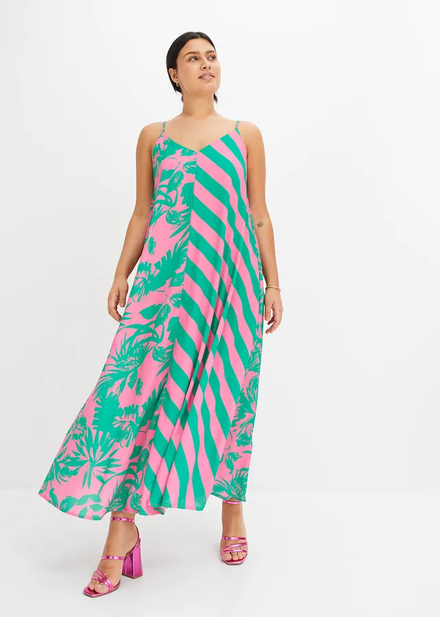 Robe longue et ample, Couleur: rose vif-vert floral