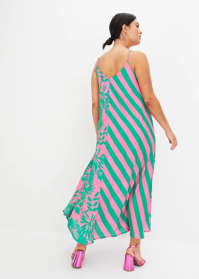 Robe longue et ample, Couleur: rose vif-vert floral