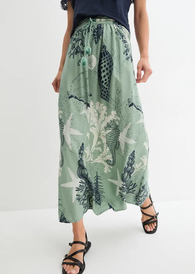 Maxi rok van viscose, Kleur: pastelgroen