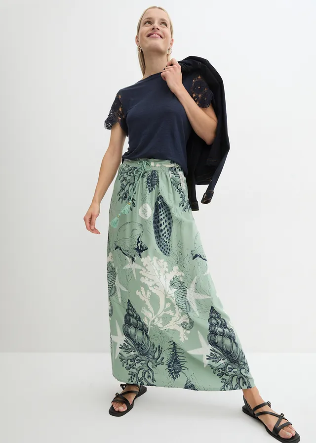 Maxi rok van viscose, Kleur: pastelgroen