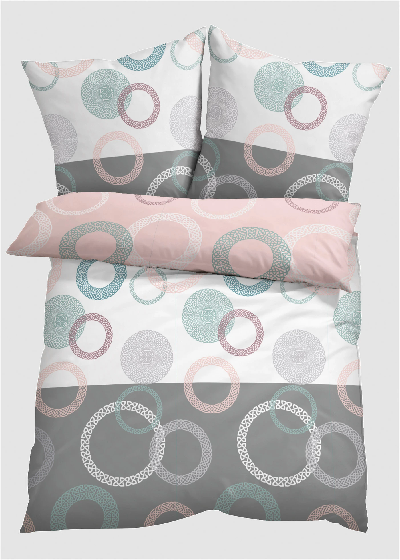 Parure de lit en linon • blanc-rose-gris • Boutique bonprix