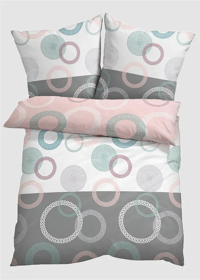 Parure de lit en linon, Couleur: blanc-rose-gris