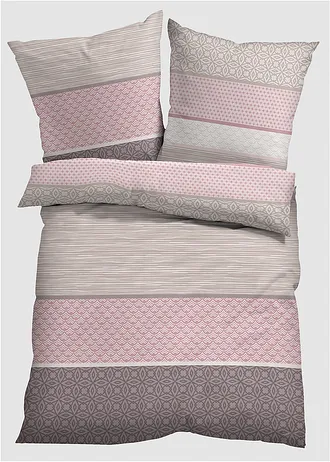 Dekbedovertrek in een katoenmix, Kleur: roze-taupe